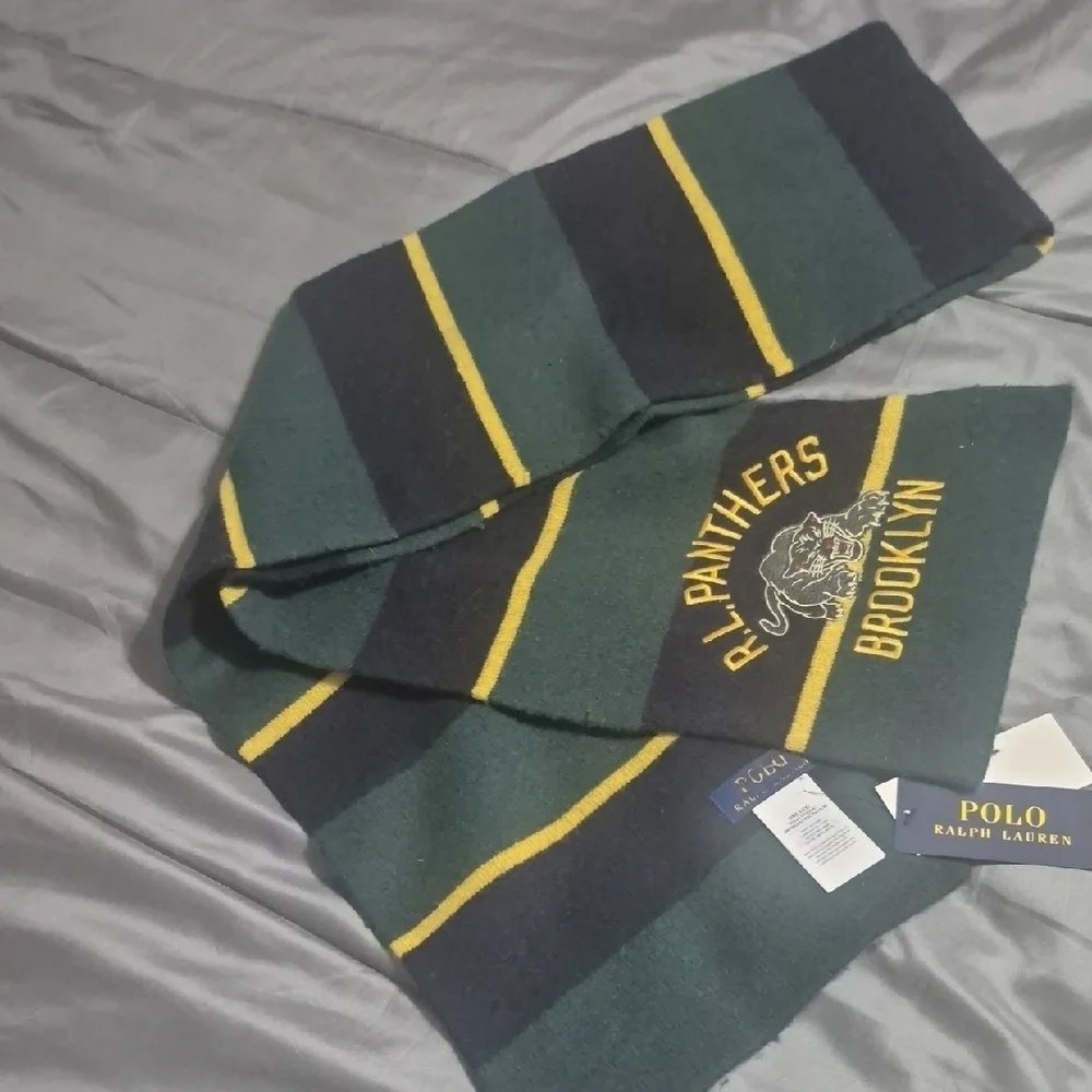 Ralph Lauren Green and Navy Scarf with Yellow Details